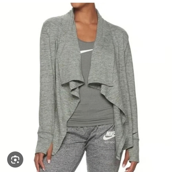 Nike Dri Fit Open Drape Cardigan Yoga Open Front Top Size Large Green Active - Picture 10 of 13